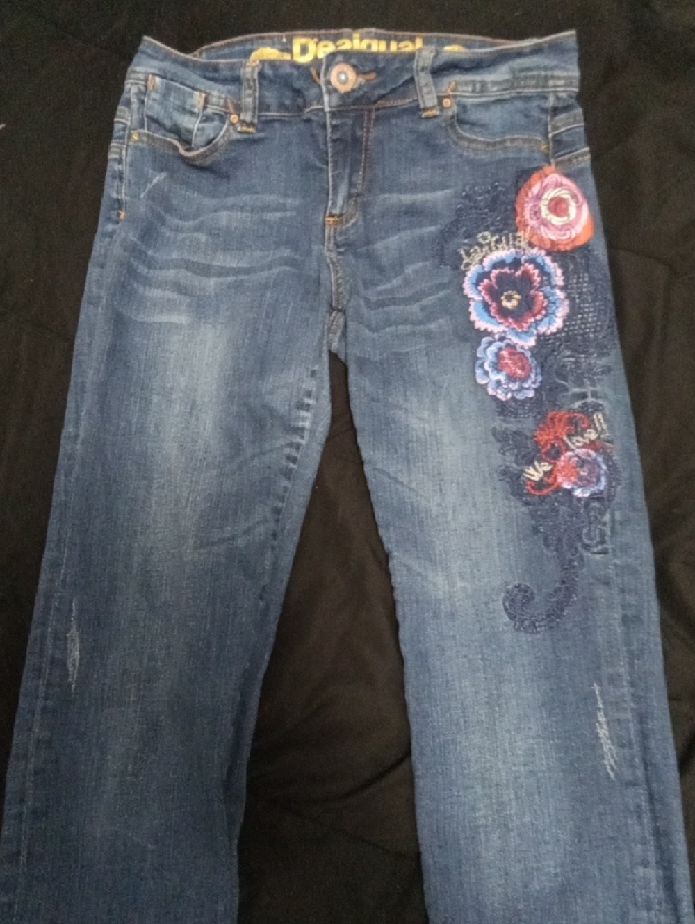 Desigual Size 10US Skinny Leg Embroidered Vintage Y2K Low Rise Jeans